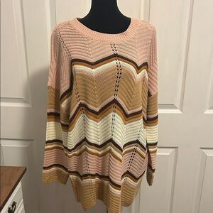 NWT Chevron Patterned Knit Sweater - Pink, Brown, and Cream 3x